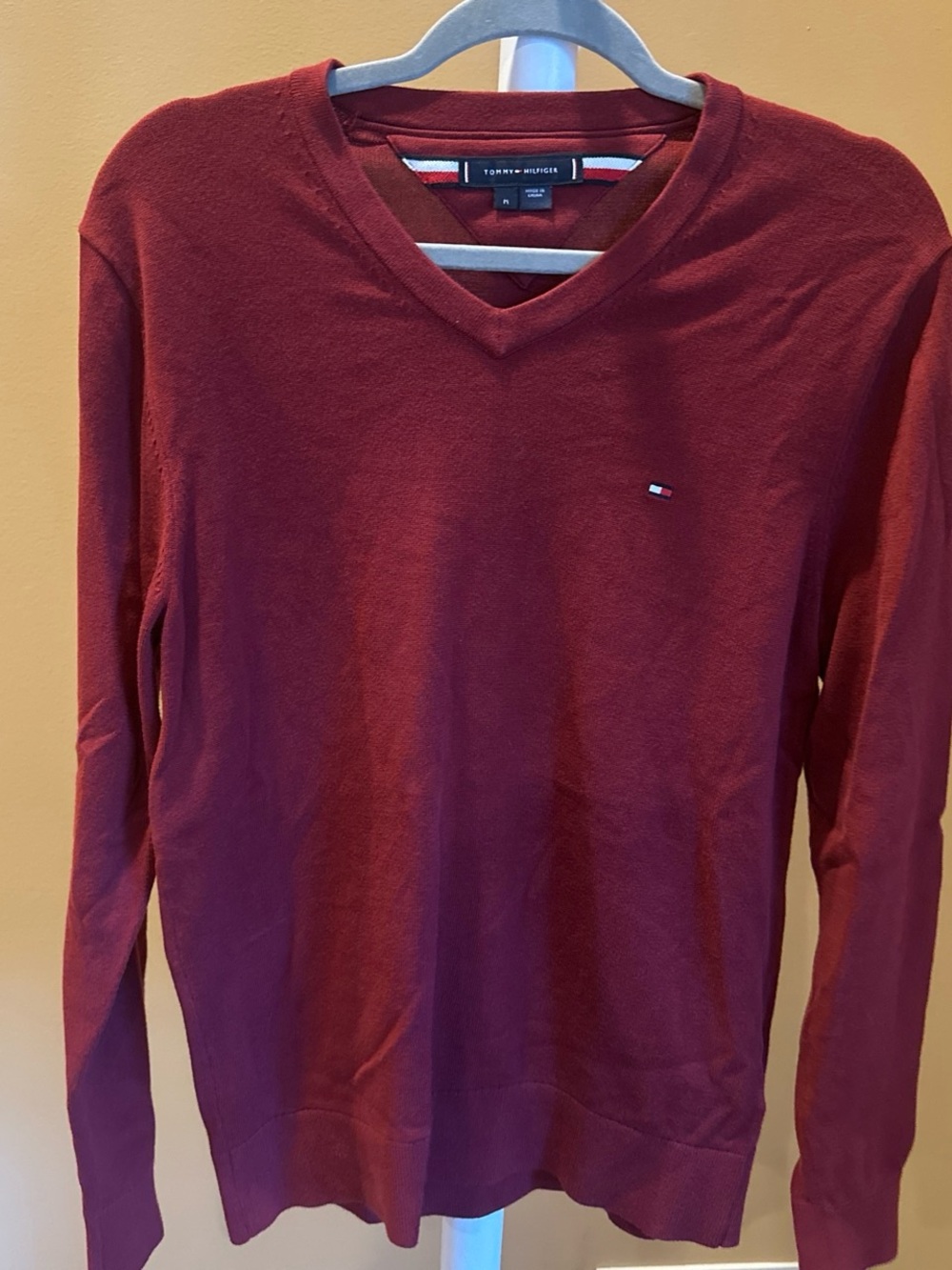 Tommy Hilfiger Men's Wine V-Neck Sweater